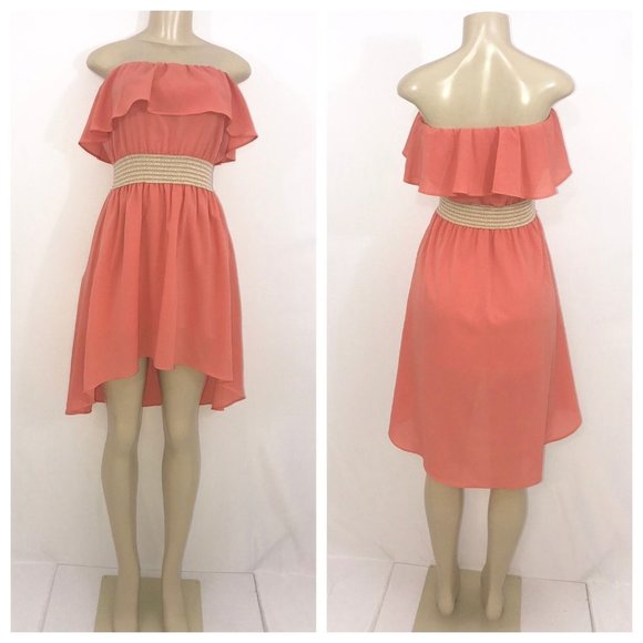 Peach Orange Strapless Hi Lo Dress - Picture 3 of 5